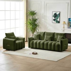 KWPZQEB Teddy Fabric Sofa Set, Large Loveseat Sofa, Cushioned Sofa with Hight Back, Armrests & Pillow, Futon Sofa, Modern Sofa for Living Room - 1 of 4