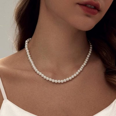 BRINJOY Pearl necklace, exquisite round imitation pearl necklace, wedding pearl necklace, exquisite women's jewelry