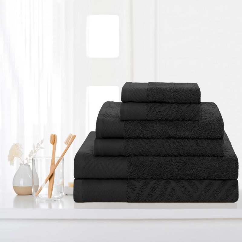 Basketweave Jacquard Cotton Modern Absorbent 6-Piece Towel Set by Blue Nile Mills, 2 of 5