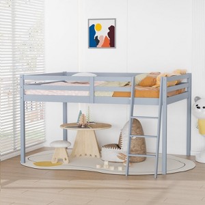 VINGLI Junior Low Loft Bed with Stairs, White Wood Loft Bed Full Size for Adults, Kids and Young Teens, No Box Spring Required,Wood Slat Support - 1 of 4