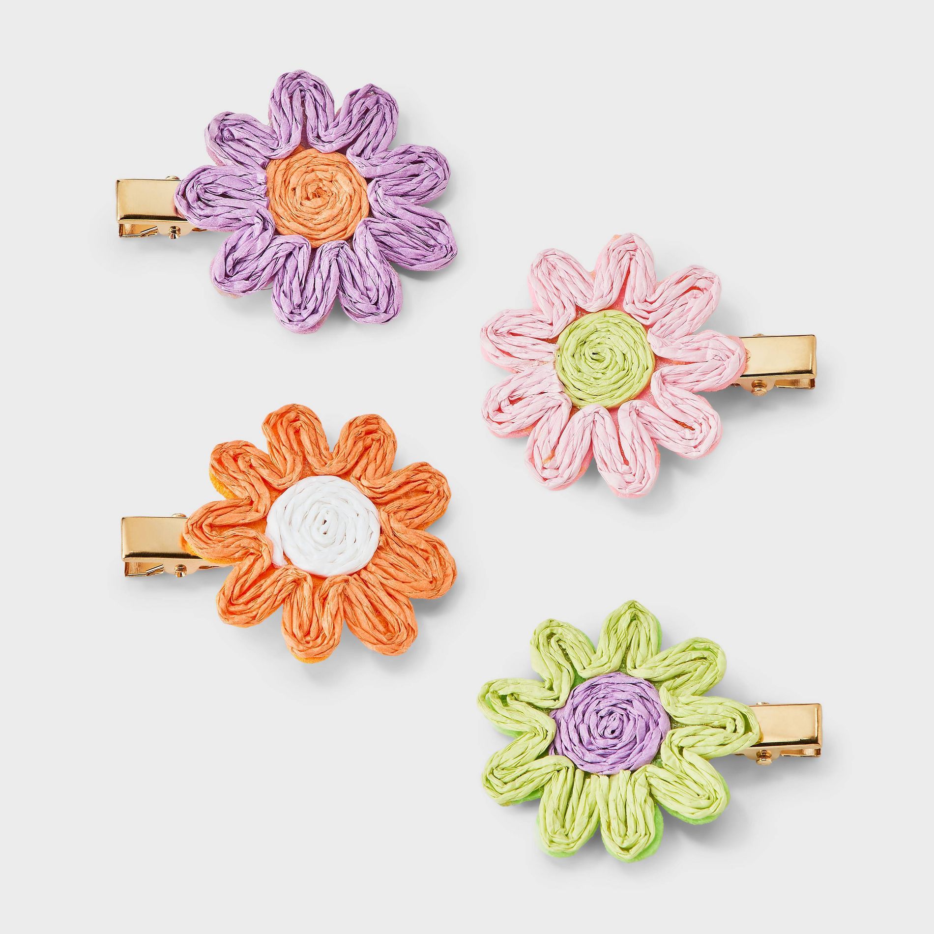 Girls' 4pk Straw Flower Hair Clip Set - Cat & Jack™ Orange