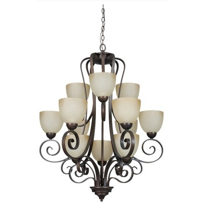 Sunset Lighting 3-Tier Chandelier Buttercup Glass, Tique Finish 12-LT 3-Tier 60W MB Provano Chandelier