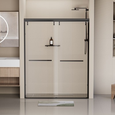 NicBex Shower Door 76"H Semi-Frameless Shower Doors Double Sliding Shower Door with 5/16" (8mm) Thick Clear Tempered Glass Door, Matte Black
