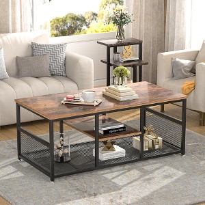 VECELO 39.4 Inch Rectangle Coffee Table with Storage Shelf, Industrial Entertainment Center Television Table - 1 of 4