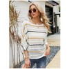 Women's 3/4 Long Sleeve Hollow Out Shirt Summer Casual Striped Knit Top Loose Fit Crew Neck Off Shoulder Blouse - 4 of 4