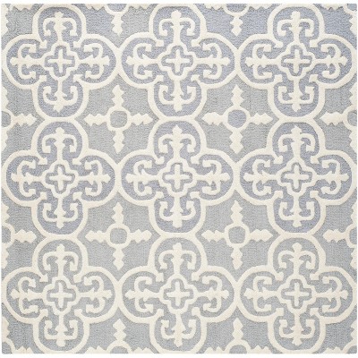 Silver and Ivory Hand-Tufted Wool Geometric Area Rug, 4' x 4'