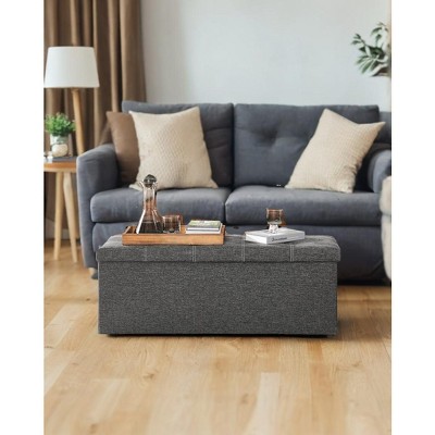 43" Folding Storage Ottoman Bench, Ottoman with Storage, End of Bed Bench, Storage Chest, Foot Rest Stool, Padded Seat
