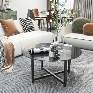35.5" Tempered Glass Round Coffee Table with Smooth Edges and Easy Assembly for Living Room - 1 of 4