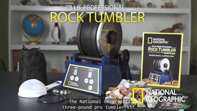 NATIONAL GEOGRAPHIC Rock Tumbler Kit, 3LB Extra Large Capacity, 3LB Rough Gemstones, 4 Polishing Grits, Jewelry Fastenings, Educational STEM Science Kit, 2 of 9, play video