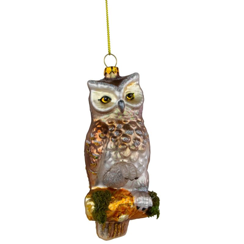 Northlight 5" Glittery Glass Perched Owl on a Branch Christmas Ornament - Gold/Silver, 3 of 6