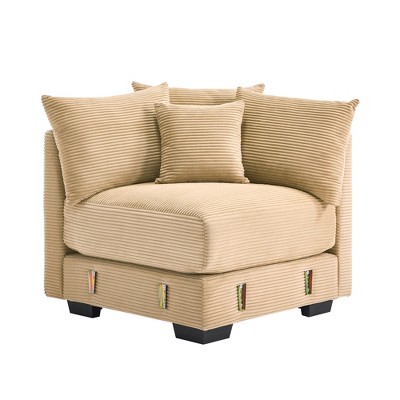 Vynxaria 28" Camel Corduroy Corner Sofa - Extra-Wide Thick Armrests, Oversized Deep Seating, Modular Design, Movable Ottoman, with Pillows