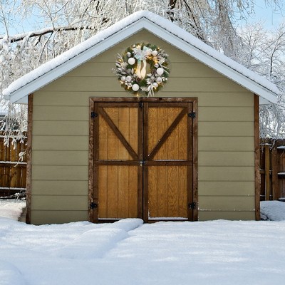 24" Christmas Wreath for Front Door, Xmas Christmas Wreath with Silver White Ball Ornaments, Bows, 20 Lights for Wall Window Outdoor Decor