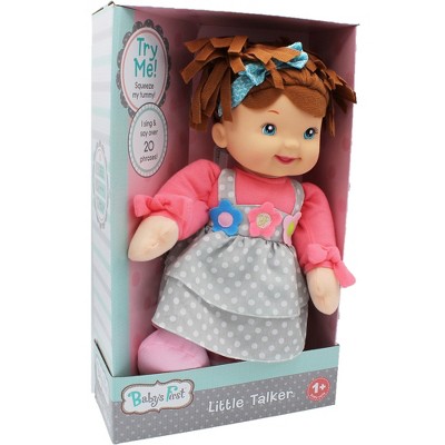 Goldberger doll Baby's First Little Talker Brunette with Coral Dress