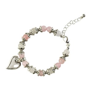 Dicksons 35-8085 Pink and White Reunion Teardrop Heart One Size Genuine Beaded Stone Women's Charm Stretch Bracelet - 1 of 1