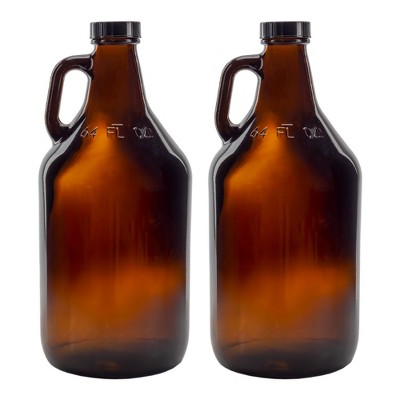 Cornucopia Brands Amber Glass Growler Jugs 64oz/Half Gallon 2pk; for Kombucha, Home Brew, Distilled Water & More