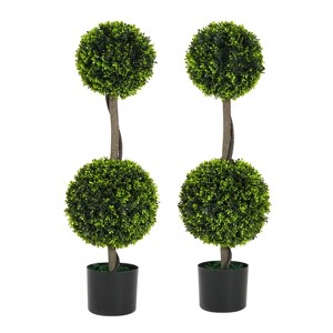 Artificial Topiary Boxwood Tree Double Ball with Pot - 1 of 4