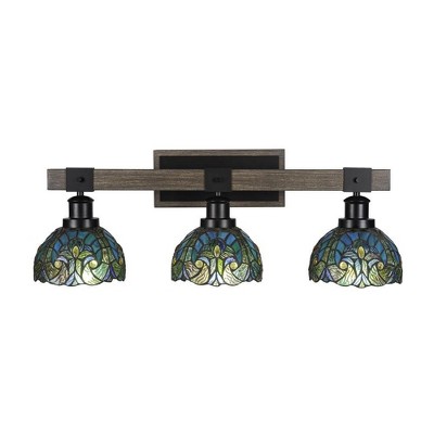Toltec Lighting Tacoma 3 - Light Vanity in  Black/Painted Wood with 7" Turquoise Cypress Art Glass Shade