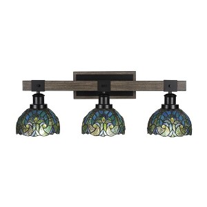 Toltec Lighting Tacoma 3 - Light Vanity in  Black/Painted Wood with 7" Turquoise Cypress Art Glass Shade - 1 of 1