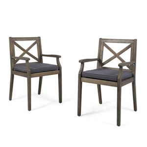 GDFStudio Abena Outdoor Acacia Wood Dining Chairs with Cushion (Set of 2) - 1 of 4