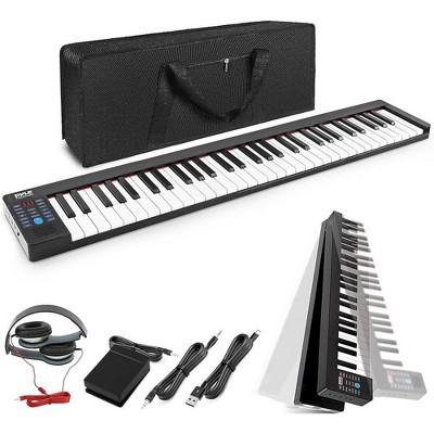 Pyle 61-Key Portable Piano Keyboard with Bluetooth, Foldable Design, USB, LED Display