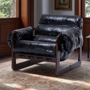 Vintage Oil Wax Leather Lounge Chair with Removable Armrests - 1 of 4