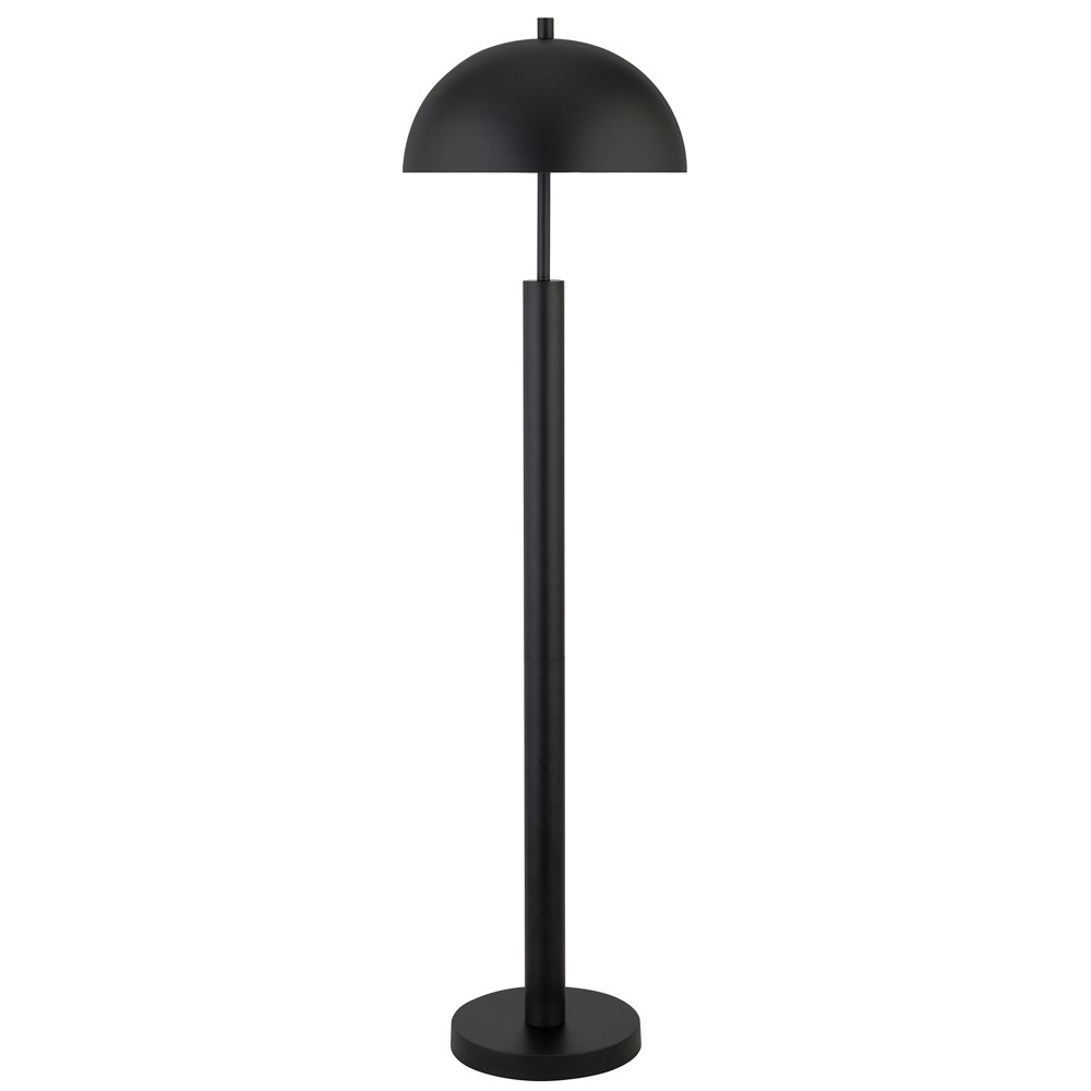 Hudson and Canal 58" Tall Floor Lamp: Blackened Bronze, Metal Dome, Mid-Century Design