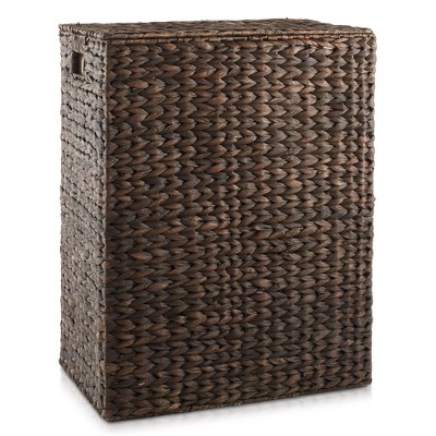 Espresso Woven Water Hyacinth Rectangular Laundry Hamper with Lid