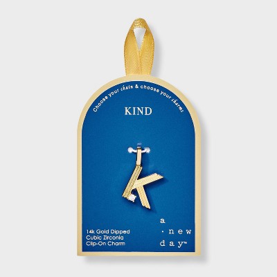 14K Gold Dipped Cubic Zirconia Ribbed Letter Charm - A New Day™ Gold