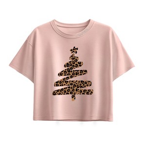 Girls' - Instant Message - Leopard Print Tree Short Sleeve Boxy Graphic T-Shirt - 1 of 2