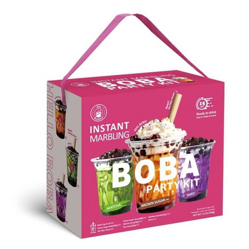 J Way Instant Boba Taro Milk Tea Set, Taro Bubble Tea Kit, 3 Drinks