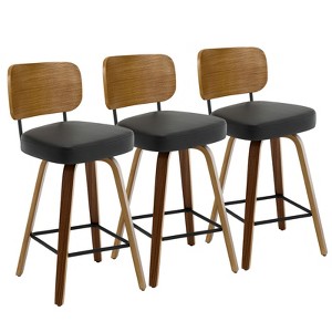 Bekrvio Swivel Counter Height Bar Stools Set of 1/2/3/4,26" Faux Leather Upholstered Bar Stools with Back & Bent Wood Frame for Kitchen Island - 1 of 4