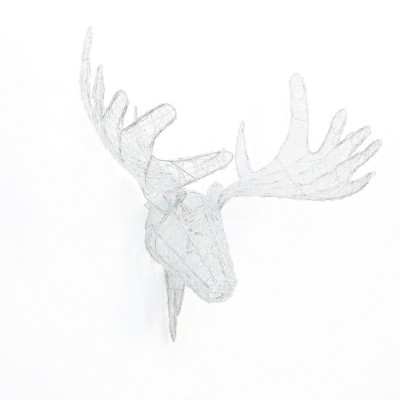 LuxenHome Lighted Moose Head Christmas Decoration with Timer, Outdoor Holiday Wall Decor White