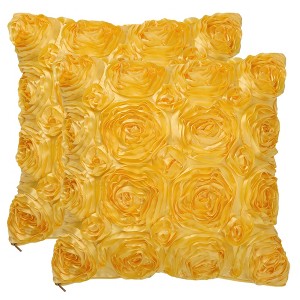PiccoCasa Decorative Square 3D Satin Rose Flower Throw Pillow Cover 2 Pcs - 1 of 4