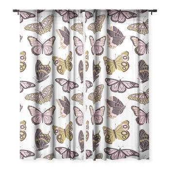 Jessica Molina Texas Butterflies Blush and Gold Set of 2 Panel Sheer Window Curtain - Deny Designs