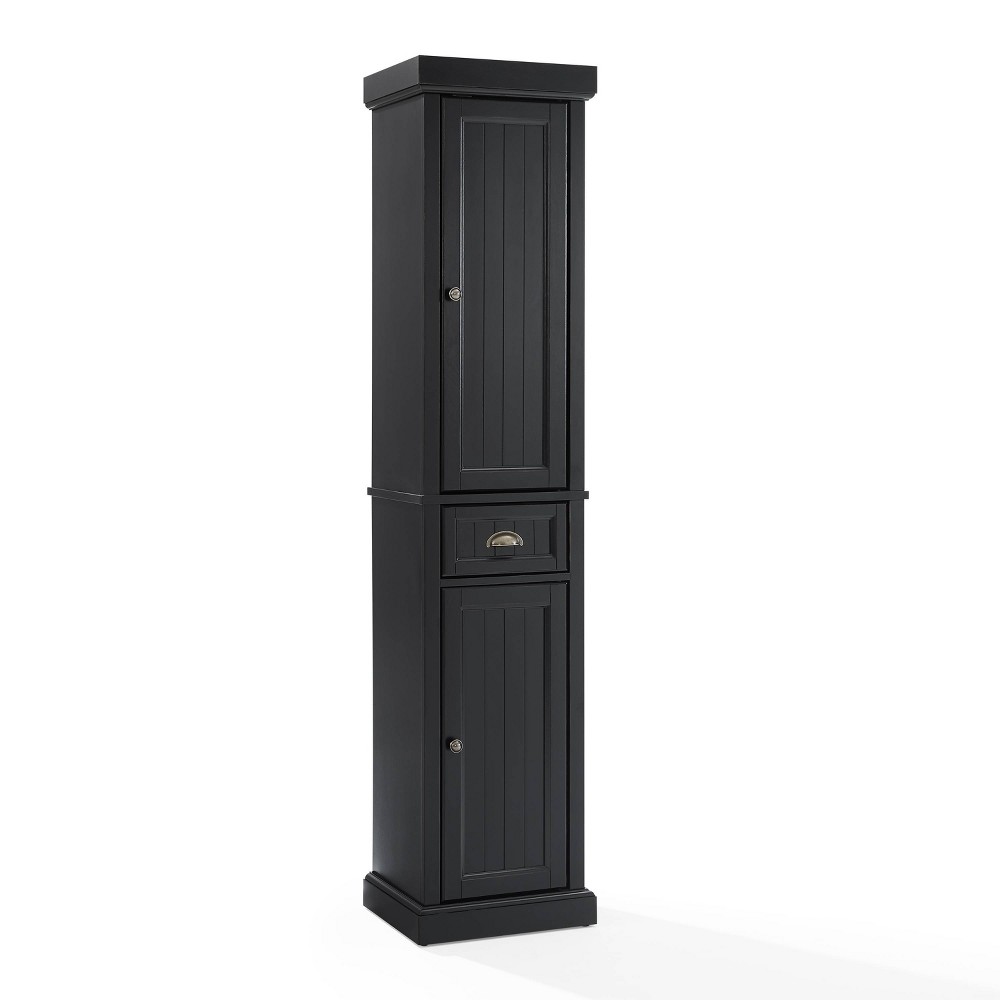 Photos - Wardrobe Crosley Seaside Tall Linen Storage Cabinet Black 
