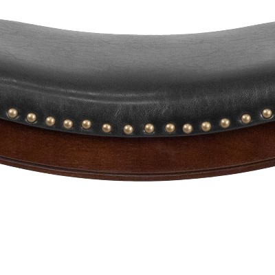 Elegant Backless Black Leather and Cappuccino Wood Counter Stool