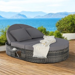 Mshliw Outdoor Patio Round Daybed, Sun Bed with Adjustable Backrests, Rattan Lounger with Cushions and Pillows for Backyard, Poolside, and Garden - 1 of 4