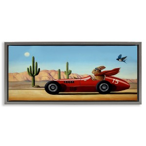 Stupell Industries Race Car Bunny Driving Desert Canyon Floating Frame Canvas Art, Gray, 31" x 14" - 1 of 4