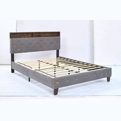 Sersper Queen Bed Frame, Storage Headboard With Charging Station ...