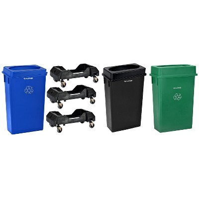 Alpine Industries Plastic Indoor Commercial Slim Trash Can with Dolly and Lid 23 Gallon Multicolored