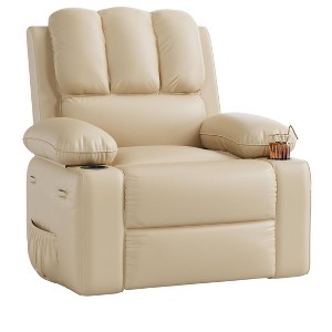 Oversized Padded Swivel Rocking Recliner Chair with Heat and Massage – Comfy Faux Leather Swivel Rocker Reclining Single Sofa for Adults - 1 of 4