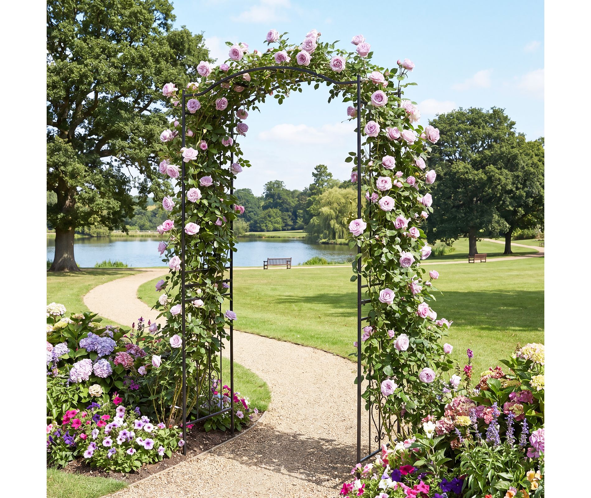 Costway 7.5 FT Garden Arbor withCurved Roof for Climbing Plants Roses Vines for Backyard