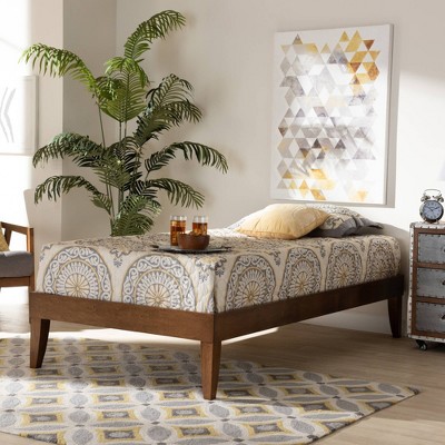 Twin Walnut Wood Platform Bed Frame with Graduated Legs