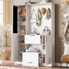 TIRAMISUBEST Entryway Bench with Integrated Shoe Cabinet , 3-in-1 Design and Mirrored Cabinet Door, Hall Tree with 4 Sturdy Hooks and Foldable Seat - 3 of 4