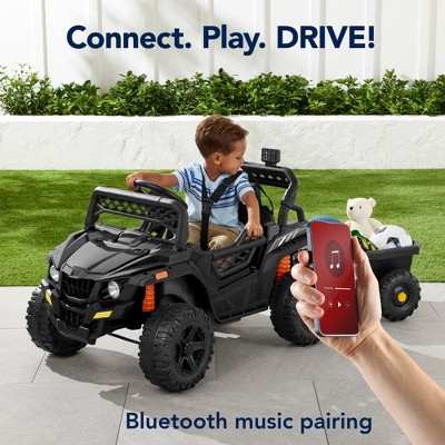 Kids Black 12V Electric Ride-On Car with Trailer and Remote Control