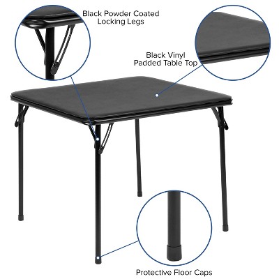 Black Vinyl Upholstered 3-Piece Folding Kids Table and Chair Set