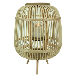 Essential Decor & Beyond 16.5" Tropical Bamboo Floor Lantern With Glass Candle Holder and Wooden Legs Decorative Accent - 1 of 2