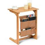 Costway Bamboo Sofa Table Laptop Desk Coffee Snack End Table Bedside Table W/Storage Bag