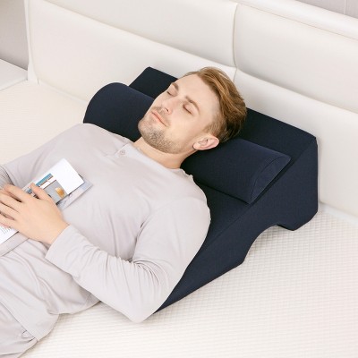 Blue Memory Foam Wedge Pillow with Adjustable Headrest