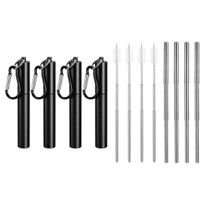 Unique Bargains 304 Stainless Steel Portable Durable Drinking Straw with Flat Case and Cleaning Brush 4 Pcs - 1 of 4